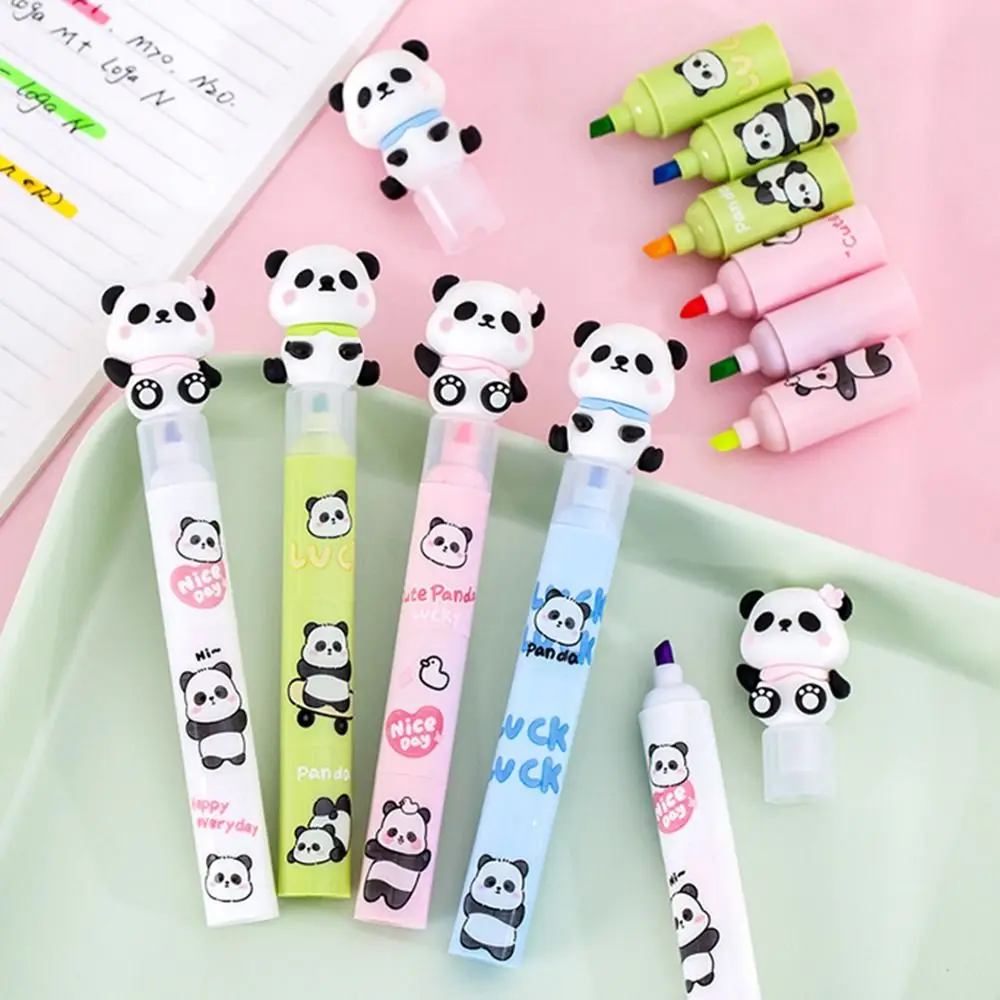 Cute Panda Highlighter Pen Creative Cartoon Fluorescent Pen 3 Layer Splicing Colorful Diy Color Ledger Pen School Office