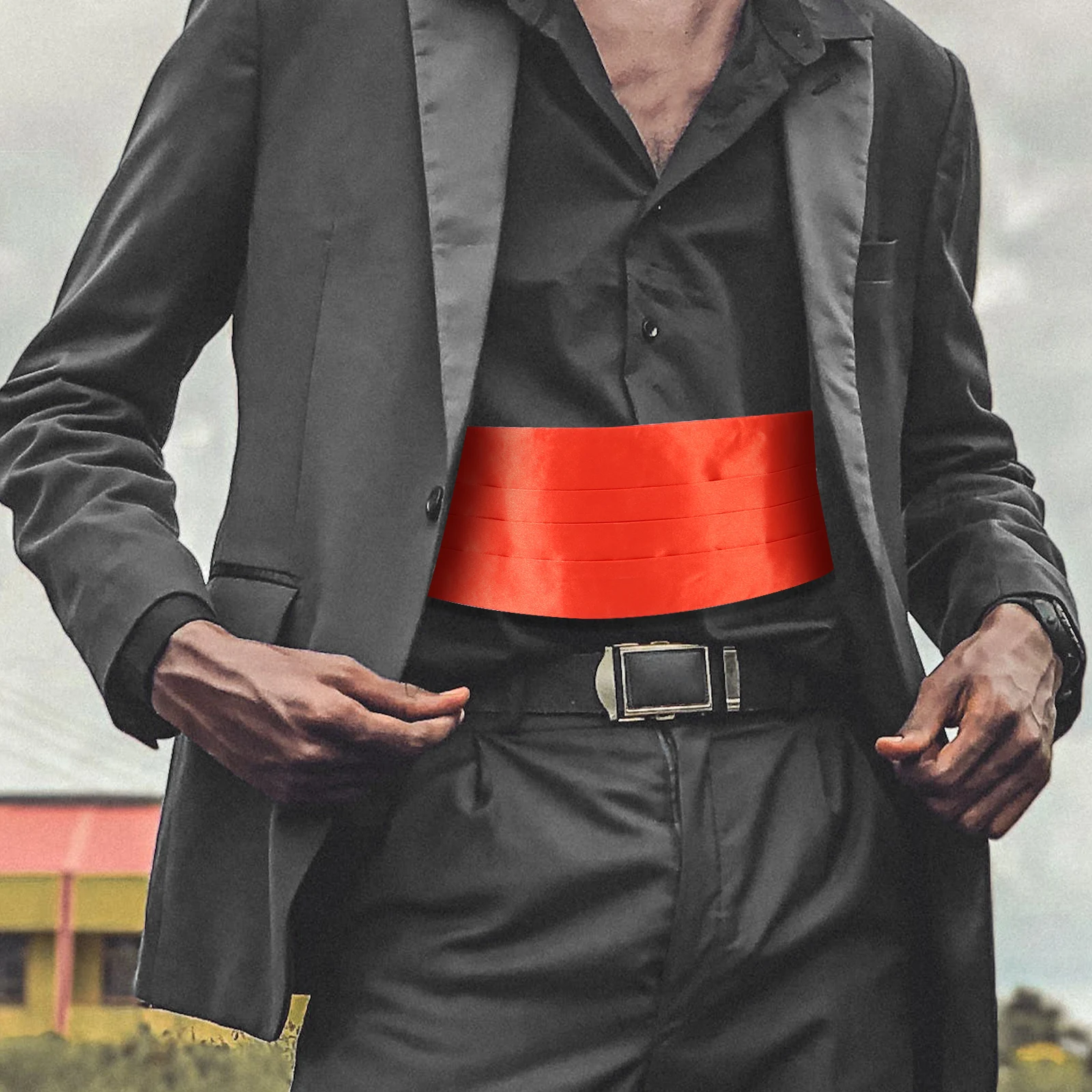 

3pcs Men'S Tie Cummerbund Pocket Handkerchief Set Wedding Party Formal Men'S Satin Bow Tie Wear Adjustable Satin Red