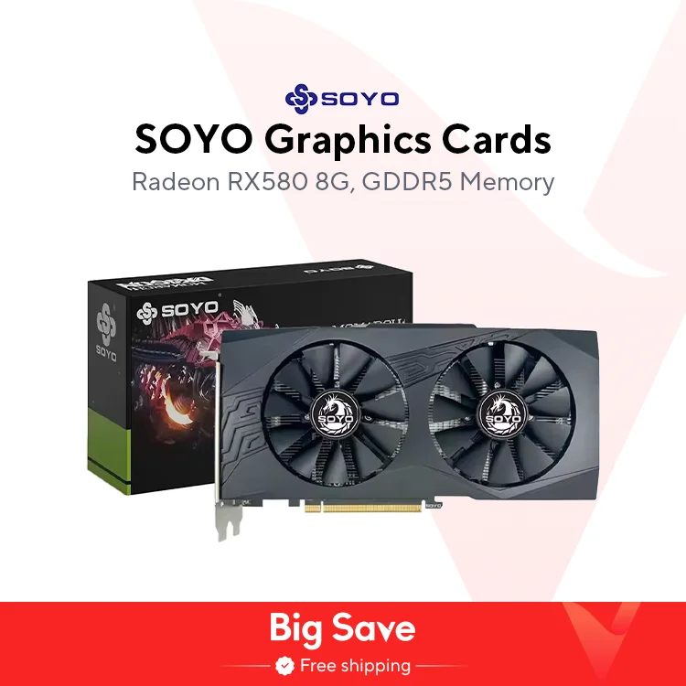 SOYO Original Radeon RX580 8G Graphics Cards GDDR5 Memory Video Gaming Card PCIE3.0x16 HDMI DP DVI for Desktop Computer AMD