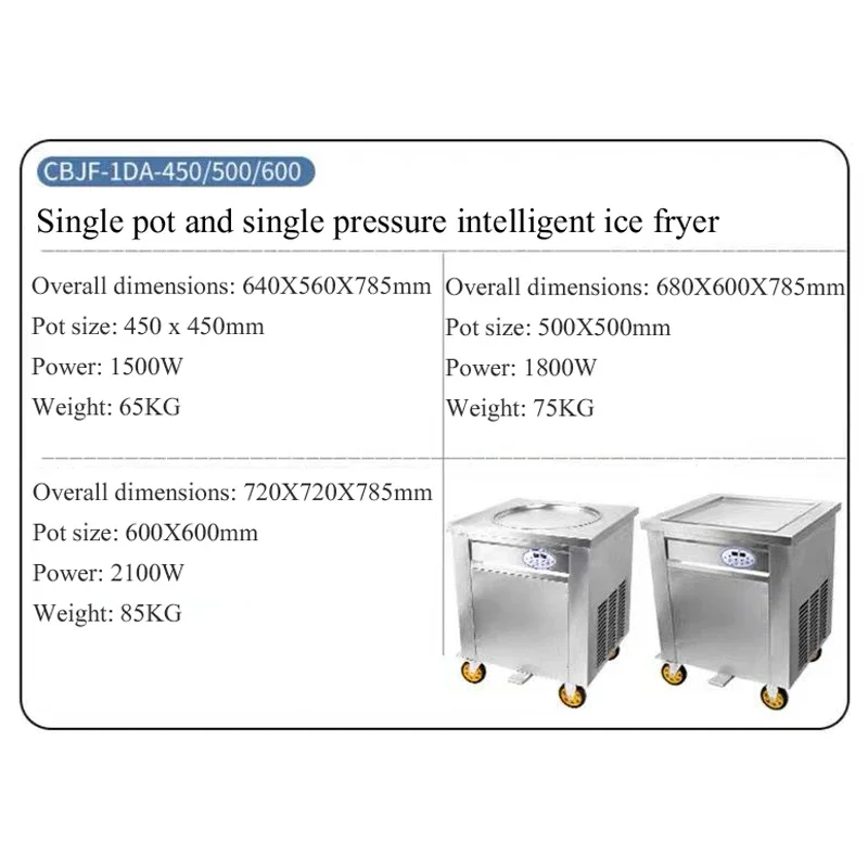 Hot Sales Single Square Flat Pan Instant Thailand Rolled Ice Cream Making Thai Stir Fry Tawa Roller Fried Ice Cream Roll Machine