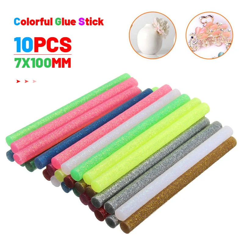 10Pcs/set Colored Hot Melt Glue Sticks 7mm Adhesive Assorted Glitter Glue Sticks Professional For Electric Glue Gun Craft Repair