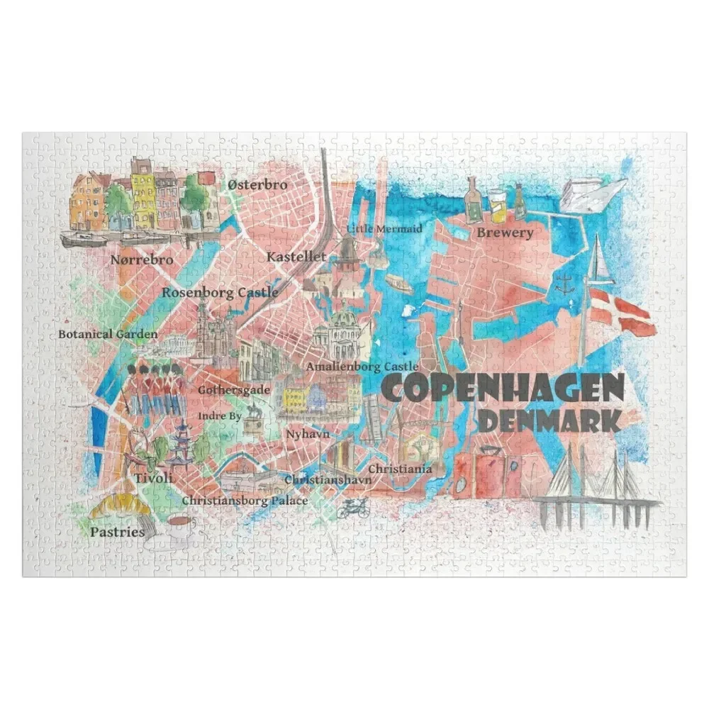 

Copenhagen Denmark Illustrated Map with Main Roads Landmarks and Highlights Jigsaw Puzzle Wood Animals Puzzle