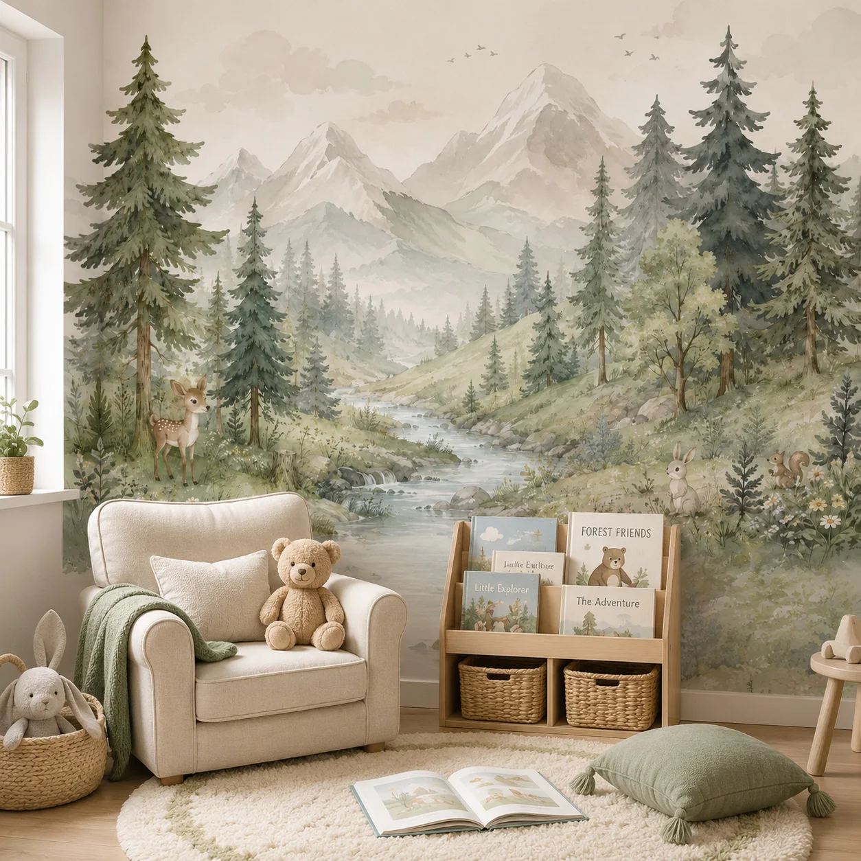 Woodland Mountain Forest Wall - Baby Nursery Mural Wallpaper recension och pris