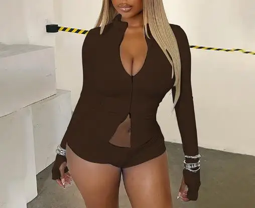 

Women's Autumn/Winter 2025 New Stand up Collar Zipper Cover Finger High Waist Double Layer Short Knee Protector 3-Piece Set