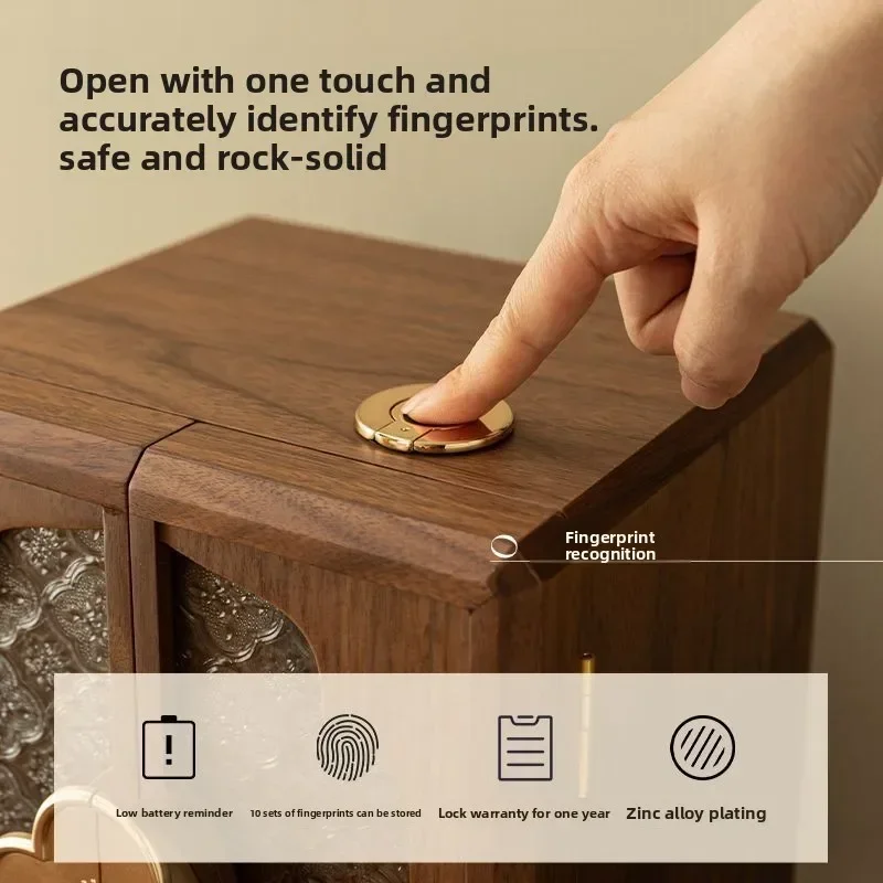 Wooden fingerprint lock jewelry box anti-theft storage box 2025 new jewelry box wedding birthday gift