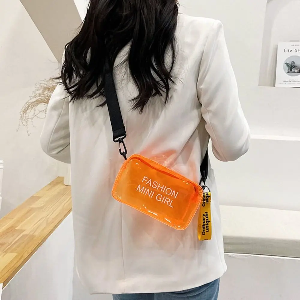 Transparent Laser Crossbody Bag for Women Candy Color Letter Fashion Mini Shoulder Messenger Bag PVC Jelly Small Tote Bag