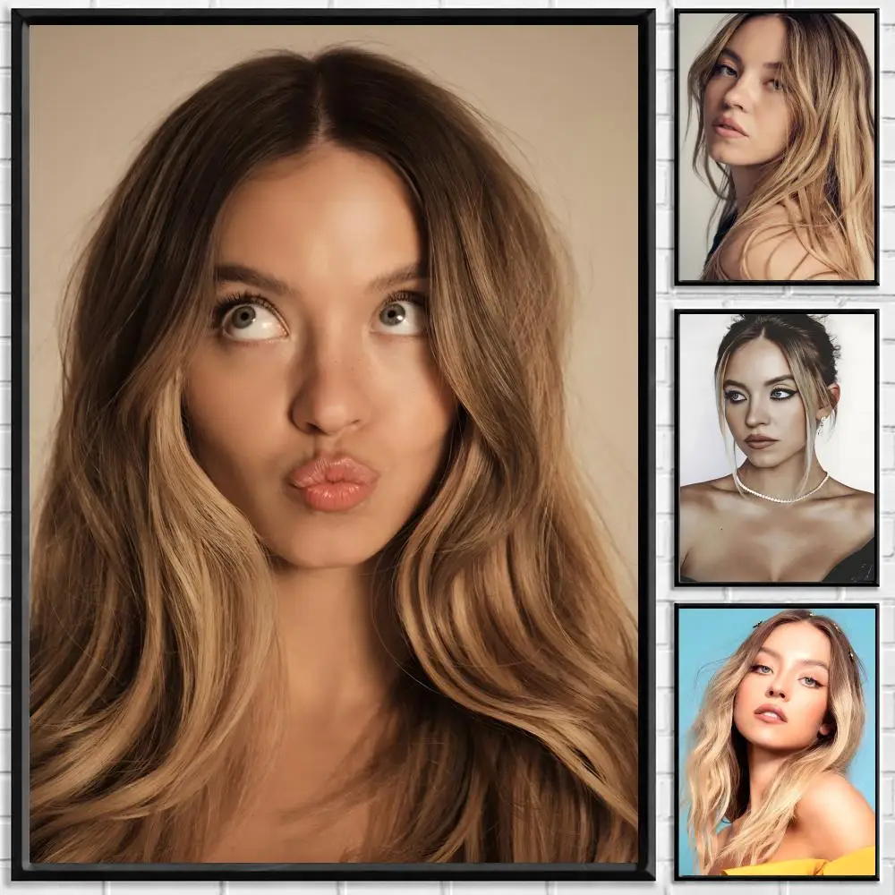 Actor Sydney Sweeney Poster Self-adhesive Art Waterproof Paper Sticker Coffee House Bar Room Wall Decor