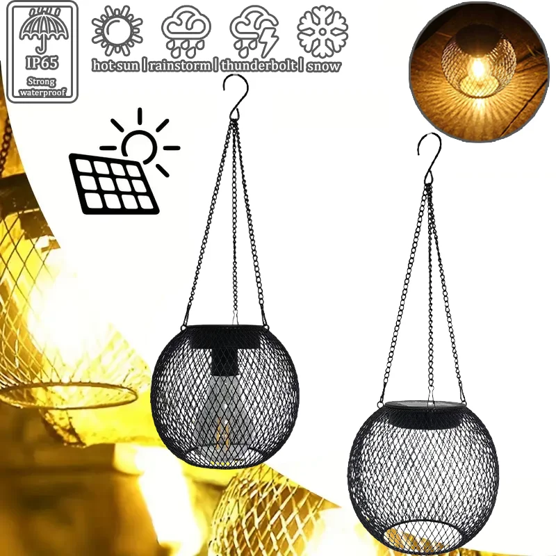

1-4PCS Solar-Powered Outdoor Hanging Lantern with Projection Waterproof Iron Art Hollow Diamond Design for Garden Patio Decor