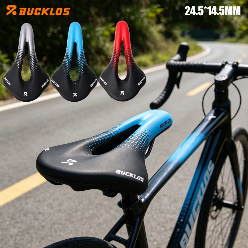 

BUCKLOS MTB Road Bike Saddle 24.5*14.5mm Ultralight Bike Cushion Breathable Hollow Bicycle Seat Water-Resistant Cycling Seat