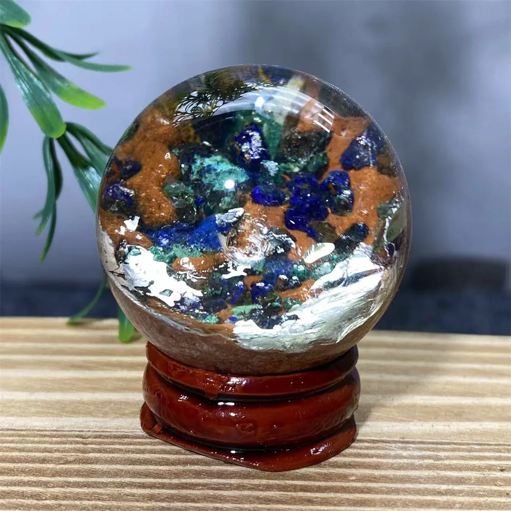 Azurite Quartz Ball Natural Stone Chalcopyrit Sphere Crystal Healing Room Decoration Holiday  Meditation Reiki Witchcraft+Stand - view 4