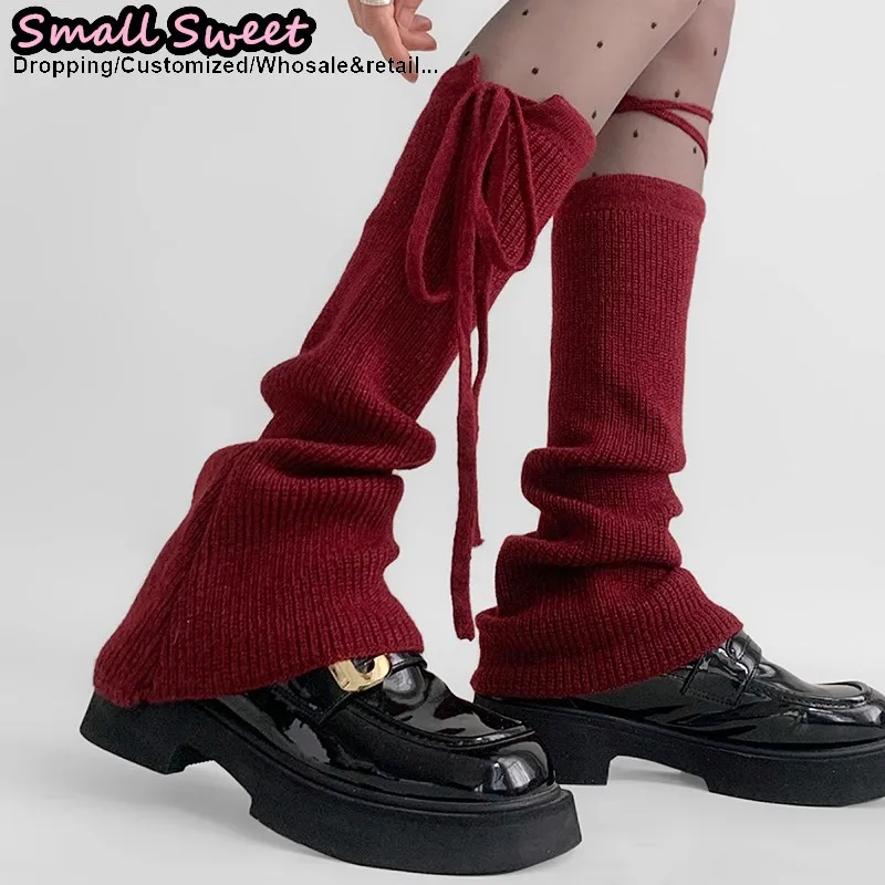 Christmas Women Y2K Girls Lolita Streetwear Gothic Decoration Leg Warmers Knitted Stockings Tie Inner Socks Horn Leg Cover
