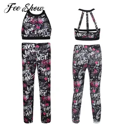 Fashion Kids Girls Fitness Sports Clothes Yoga sets Halter Neck Sleeveless Crop Top Pants Sets Tracksuits Running Gym Sportswear