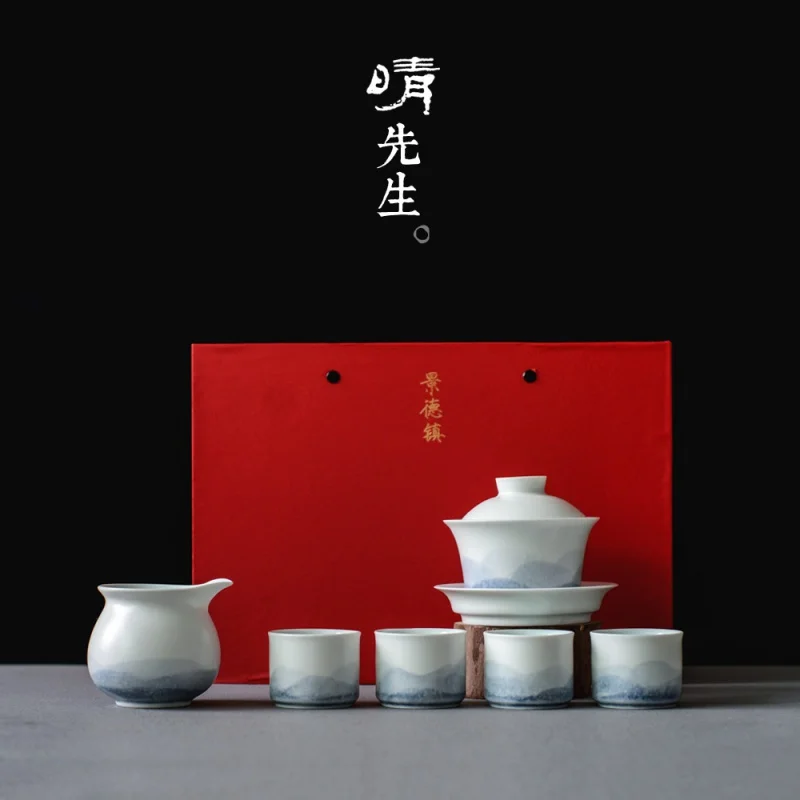 ★Jingdezhen Hand-Painted Yuanshan Series Kung Fu Tureen Sets Creative Ink Landscape Jingdezhen Original Homemade