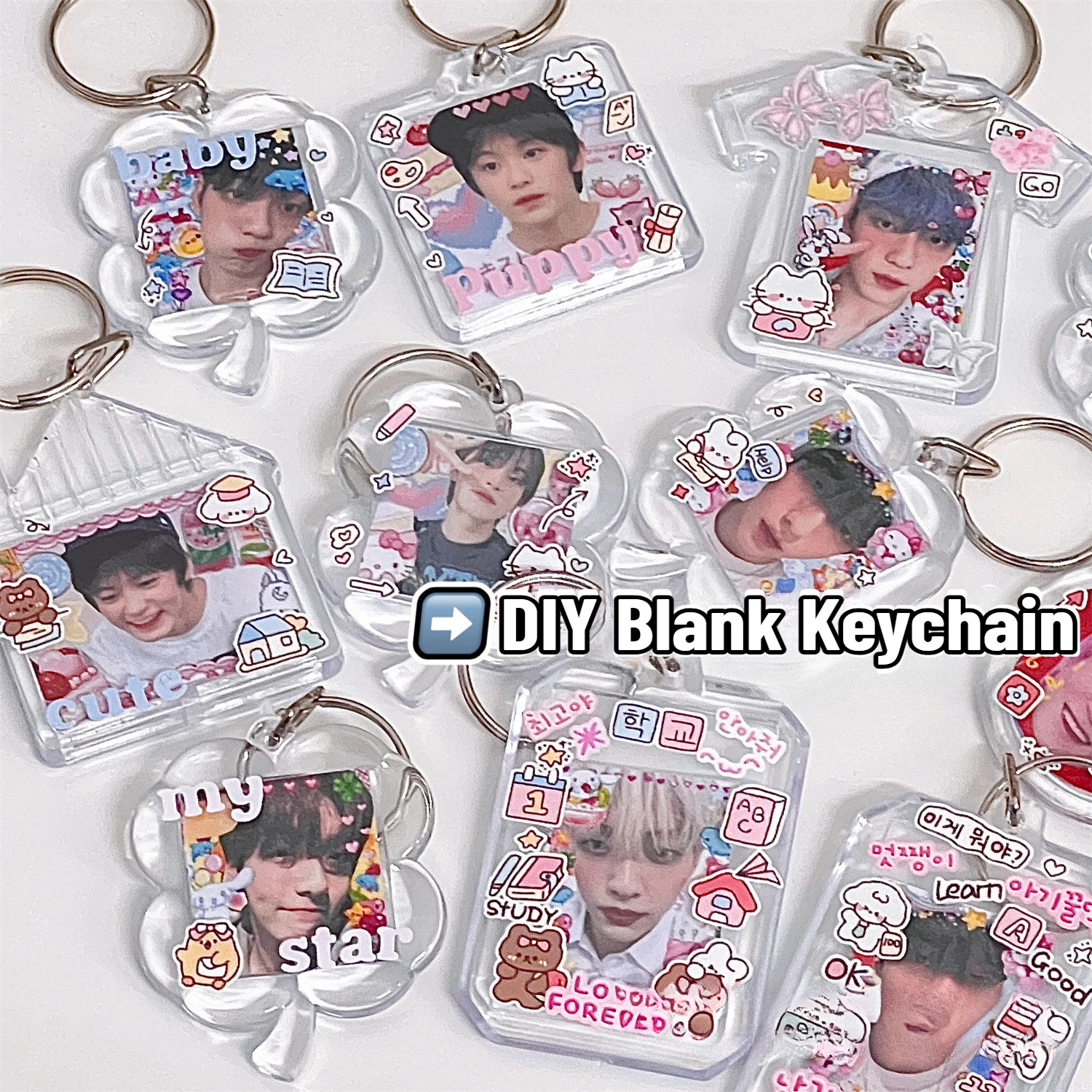 

5/10Pcs Transparent Acrylic Photocard Holder Keychain DIY Stickers K-Pop Idol Photo Frame Bag Pendant Gift