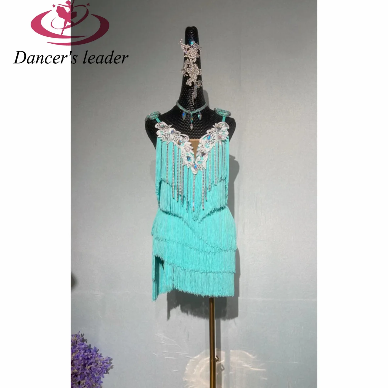 Latin Dance Dress High-end Custom Tassel Sling Chest Flower Ornaments with Diamond Tango Adult Stage Professional Clothing