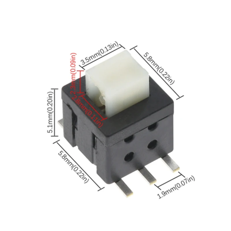 50 Stück 5,8x5,8mm SMD Selbstverriegelnder Drucktastenschalter 5,8*5,8mm Flachkopf Doppelreihig 6-Pin DC30V 0,5A Patch-Typ Druckschalter – Detail 5