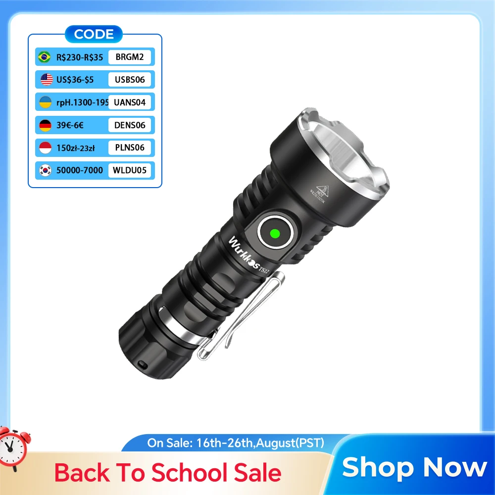 Wurkkos TS12 Mini-Taschenlampe 14500 Wiederaufladbare LED-Taschenlampe 1050 Lumen SFT25R IP68 Wasserdicht Magnetischer Heckschalter