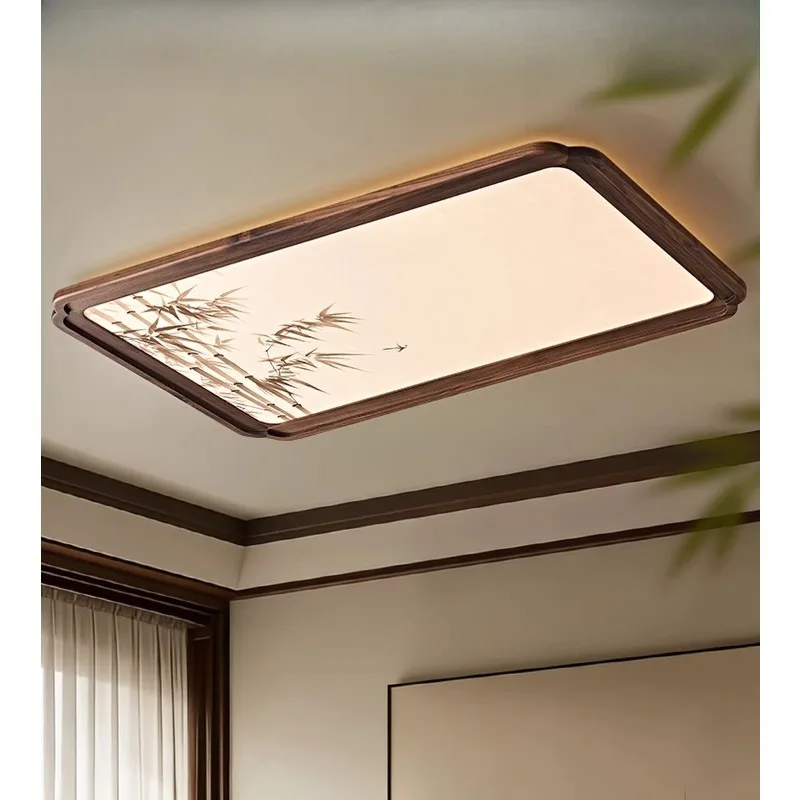 

Song Dynasty Aesthetics Zen Ceiling Light Begonia Flower Window Black Walnut Luxury High End Light for Tea Room Lighting LED