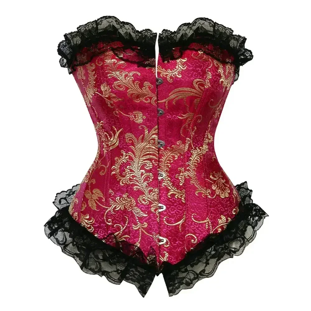 Woman Corset Top Vintage Palace Bustiers Burlesque Corsage Classic Jacquard Bustier Lace Trim Corsets Engagement Party Costumes