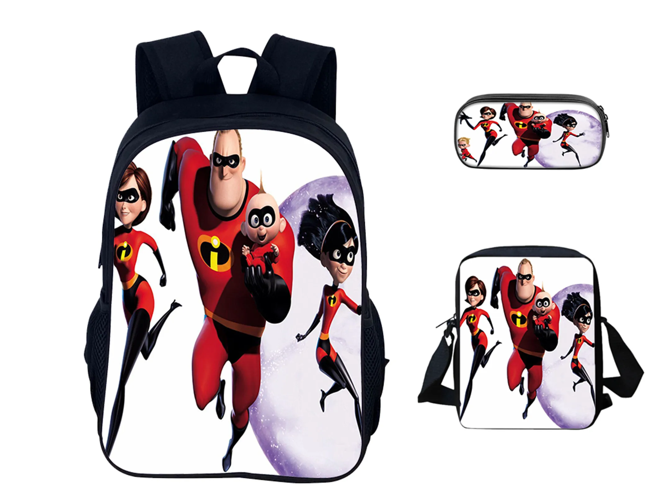 

Student School Fashion Backpack+Side Bag+Pen Case 3 in 1 Set,The Incredibles Classic Bookbag for Elementary School