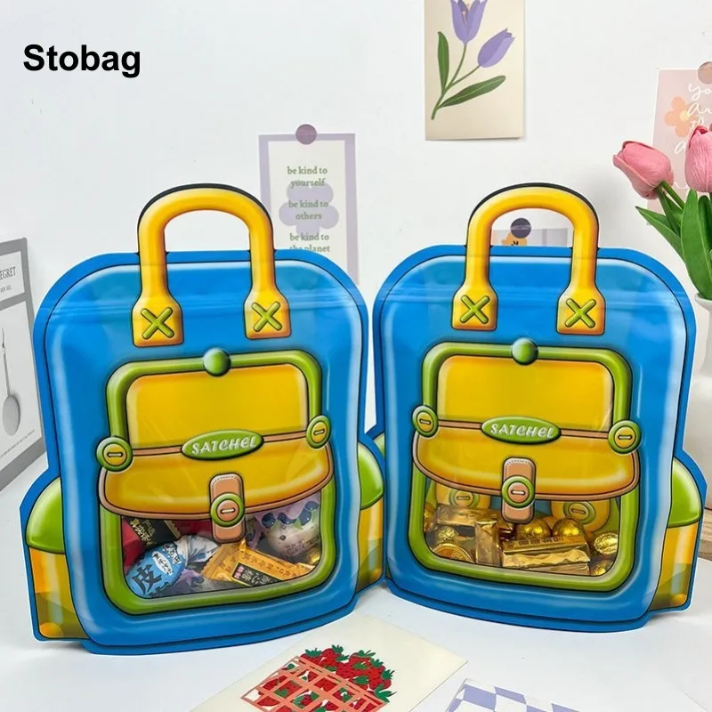 

StoBag 50pcs Candy Snack Packaging Ziplock Bags Cartoon Kids Tote Handle with Window Cute Small Plastic Sealed Food Storage