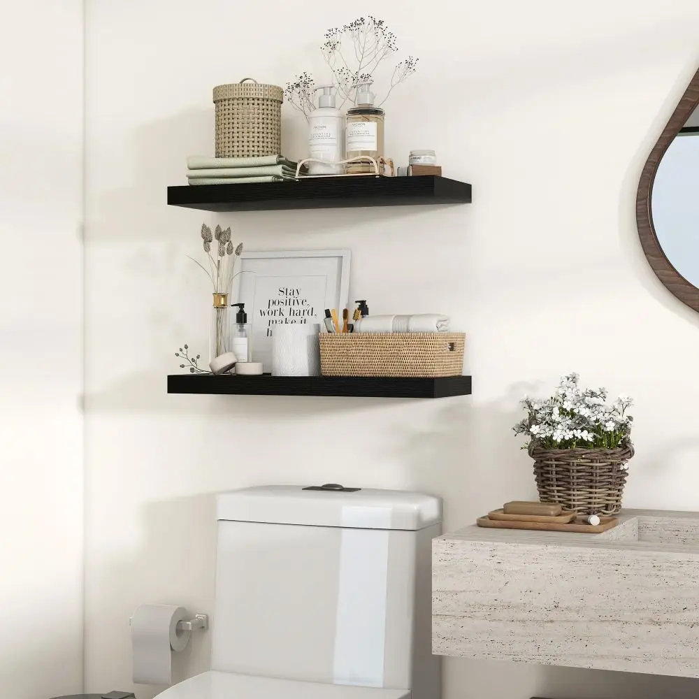 1pc Wall Mounted Floating Shelves Deeper Wooden Storage Shelf Multi Functional Thicker Bathroom Shelves