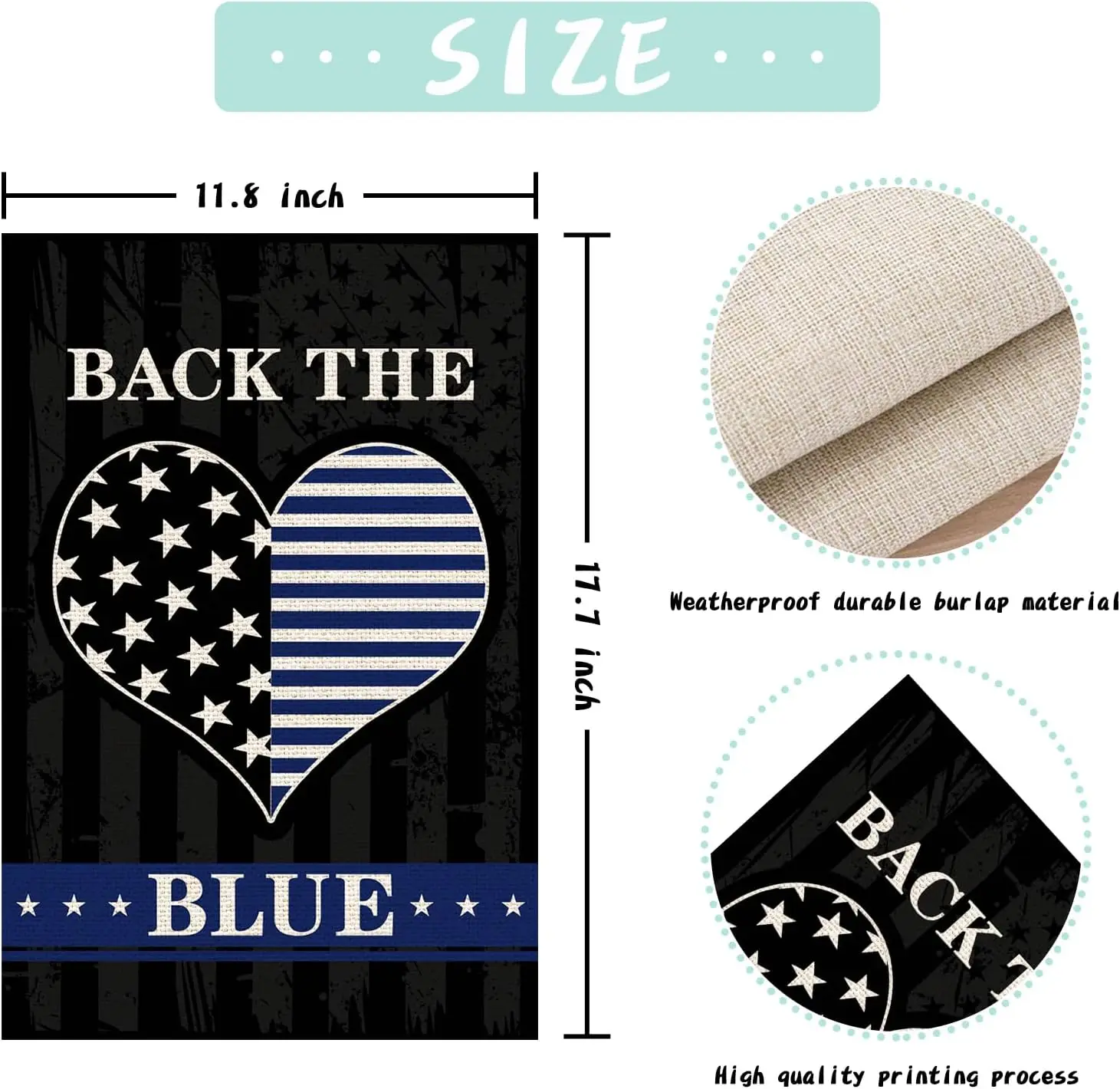 Back the Blue Garden Flag, Burlap Vertical Double Sided, Thin Blue Line American Garden Flag, Blue Lives Matter Flag for