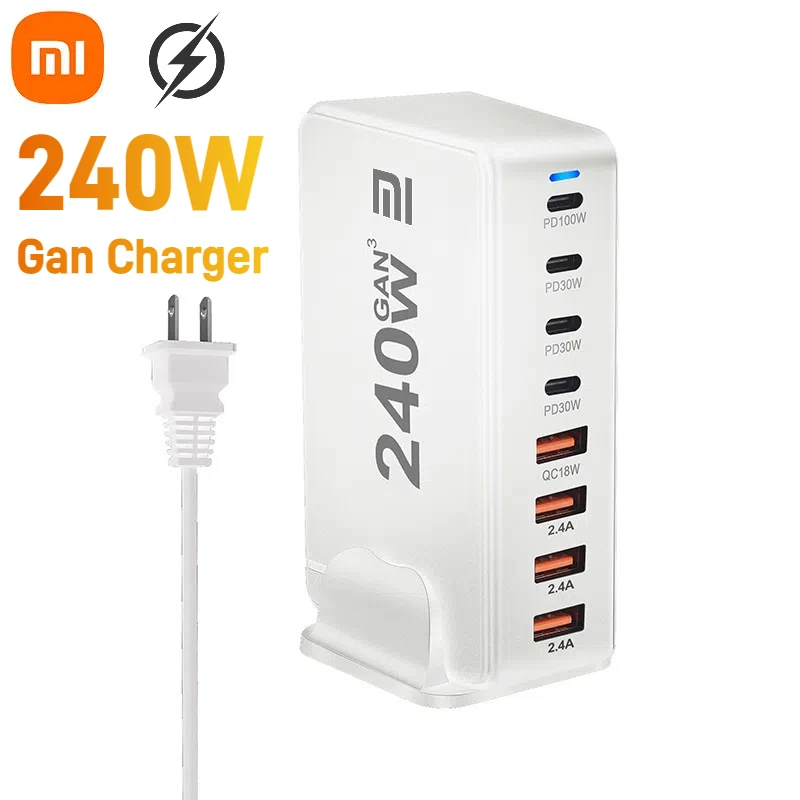 Xiaomi 240W Desktop GaN Charger 8-port USB Type C PD Charger Fast Charge 3.0 USB Type C Fast Charger Mobile USB Charger