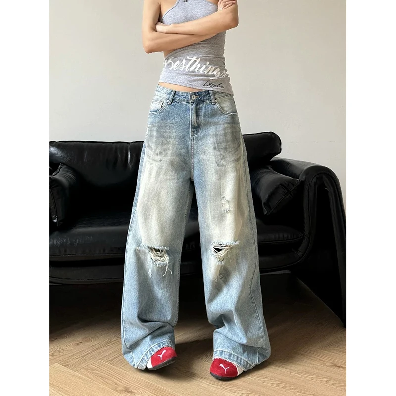 

Женские синие готические рваные джинсы ZHIZOU в стиле Y2K, свободные эстетичные джинсовые брюки в стиле Харадзюку, винтажные джинсы 2000-х годов, одежда в стиле «траси» 2026