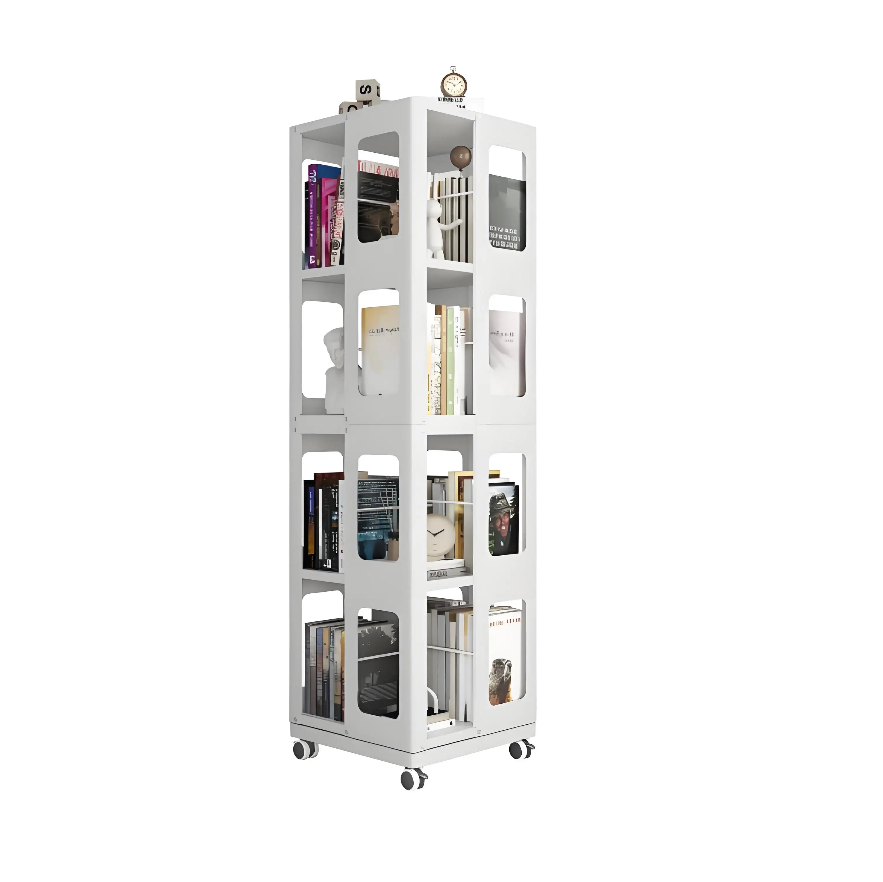 4-Layer all-steel 360-wheel bookshelf Large size Modern design Sturdy and spacious Easy to assemble bookshelf
