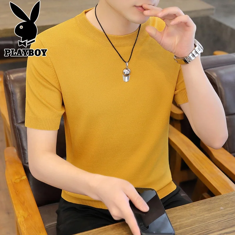 

Мужская футболка из ледяного шелка с круглым вырезом, тонкая, не мнущаяся, спортивная, модная, летняя коллекция 2025 года