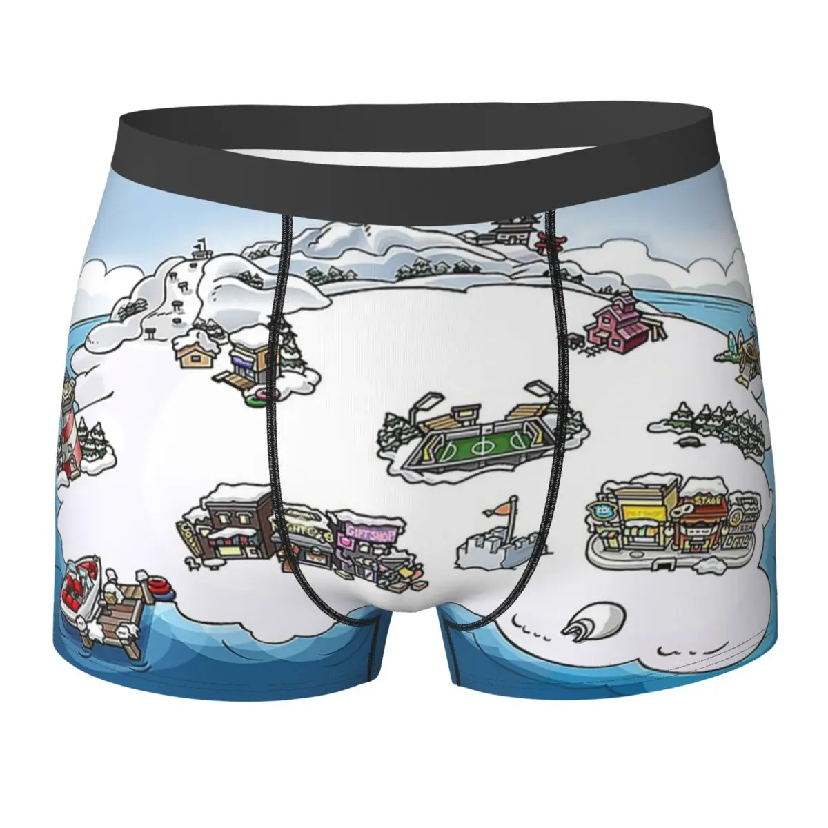 Boxer Underpants Shorts Club Penguin Map Panties Male Ventilate Underwear for Homme Man Boyfriend Gifts