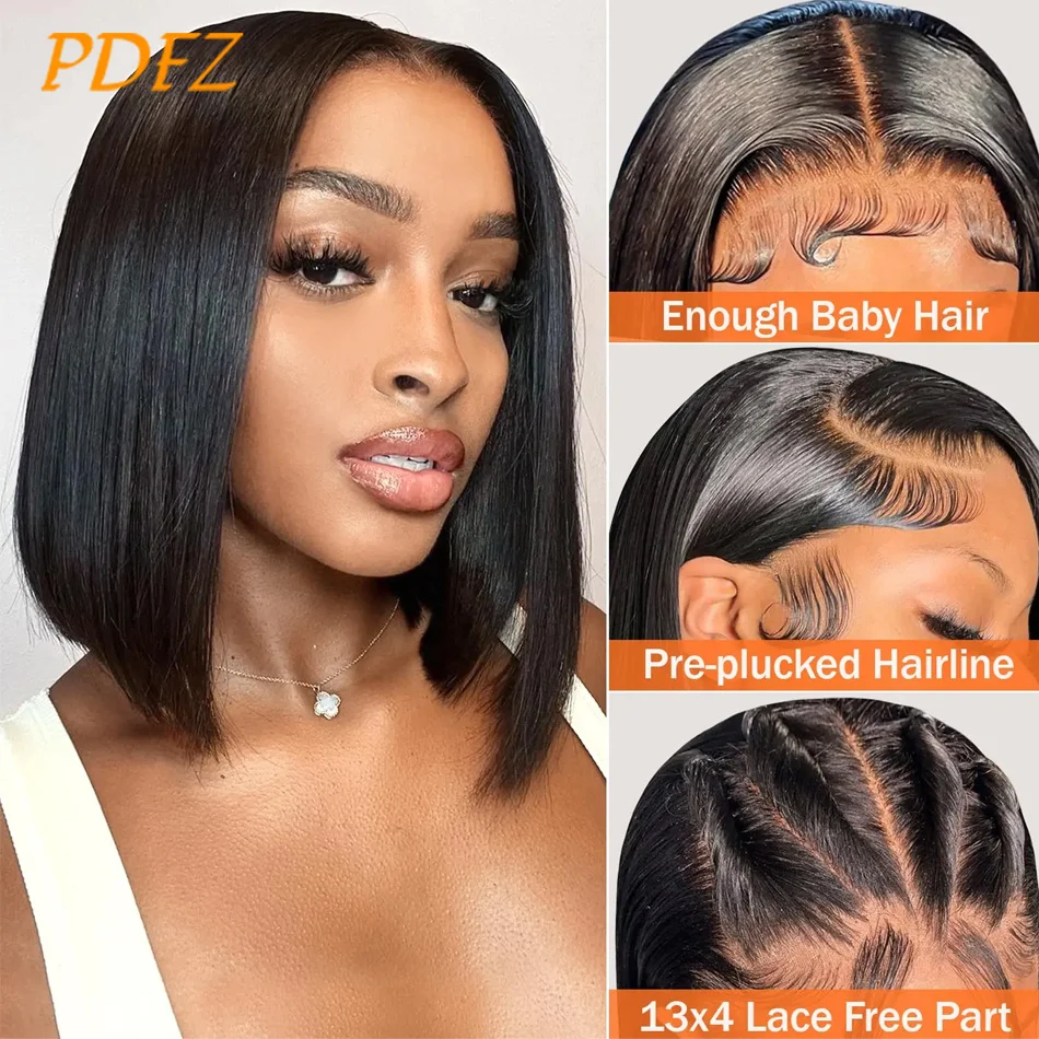 Bob peruca de cabelo humano em linha reta perucas dianteiras do laço 13x4 laço frontal peruca de cabelo humano 200% pré arrancado hd perucas frontais do laço transparente