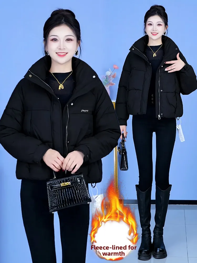 엘리 캐주얼 스탠드 칼라 여성용 면 재킷 루즈핏 안티에이징 지퍼 한국 스타일 겨울 신상품