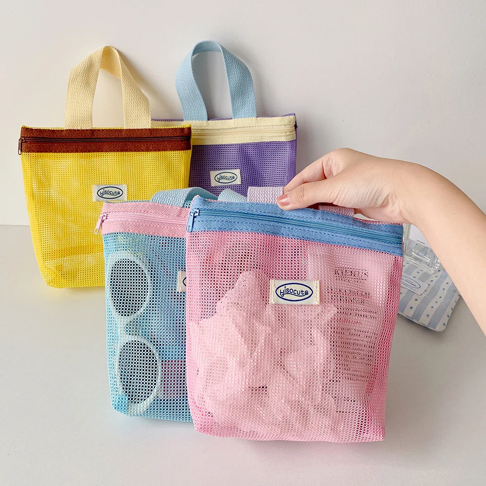 Mesh Handbag Makeup Bag Handbags for Women Makeup Pouch Portable Wash Bag Beach Bag Mobile Key Small Item Storage Bags Organizer