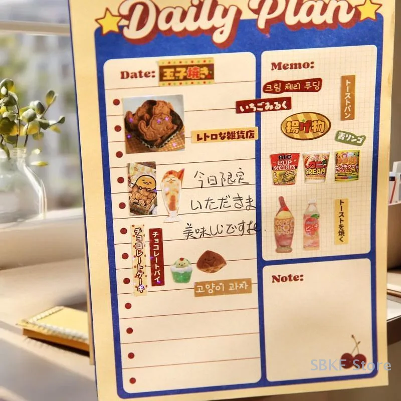 30 pagina's chique Showa-stijl Japanse keuken dessert glitterfilm stickerboek voor doe-het-zelf kunstprojecten, elegant briefpapier