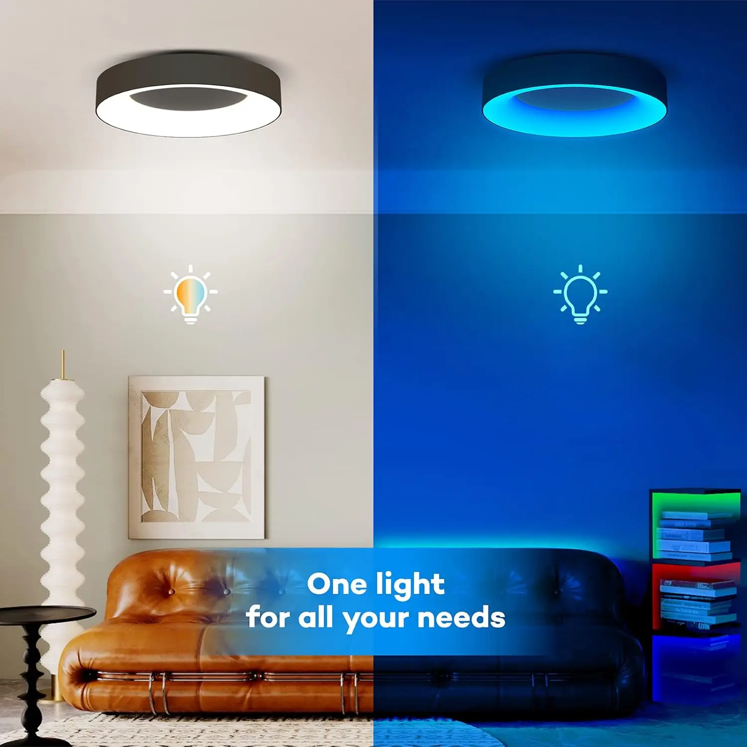 Rgb lampu langit-langit Led Flush Mount, dengan Remote Control, lampu langit-langit Hitam 11 inci 24W, warna cahaya 3000K-6500K