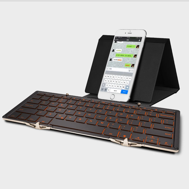 Folding Keyboard Backlit 3-Color, Wire& Wireless Connecting, Tri-Folded Keyboard for iPad Mac iPhone Android Windows iOS