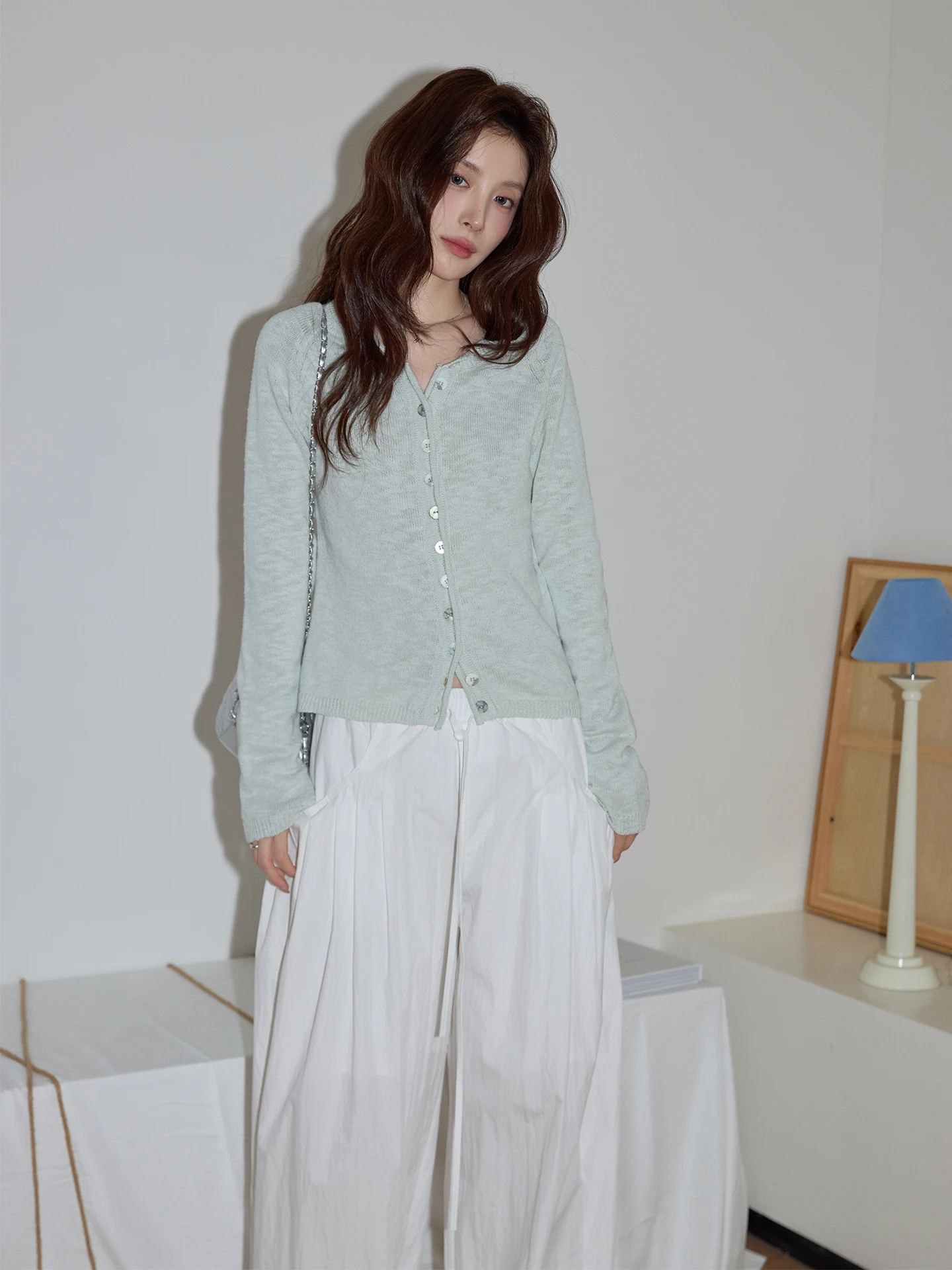 

een Pure Cotton Knitted Sweater Women's Slim Fit Korean Sle Spring 2026 Commute Faion High Quali Open Cardigan Top