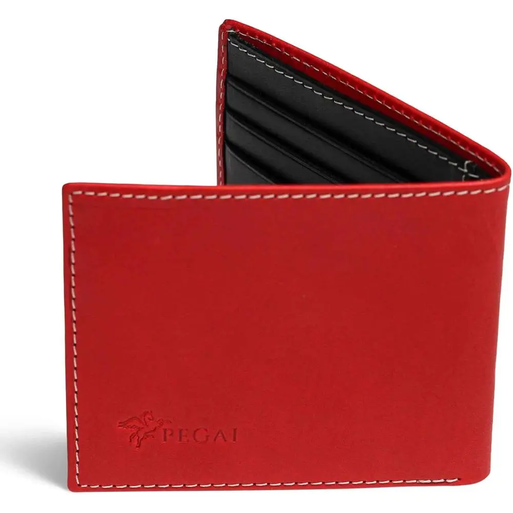 

Minimalist RFID Blocking Leather Wallet for Men with Credit Card Holder - Red & Black