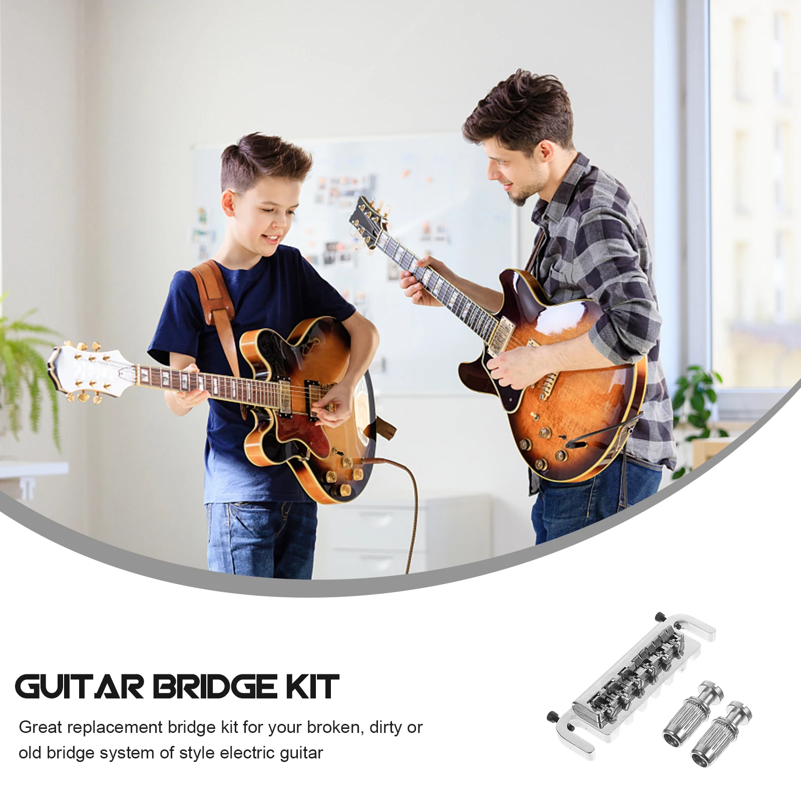 

Wraparound Roller Bridge Saddle Tailpiece for Style Electric Guitar Replacement Parts Accessories (Silver)