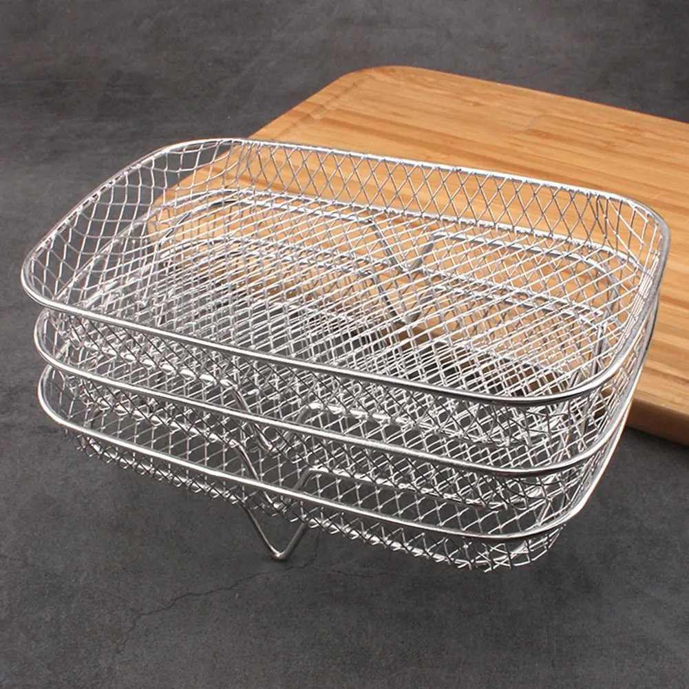 3-layers Air Fryer Rack Stackable Grilling Rack Stainless Steel Airfryer Oven Grill Steamer Cooker Kitchen Gadgets Cooking Tools