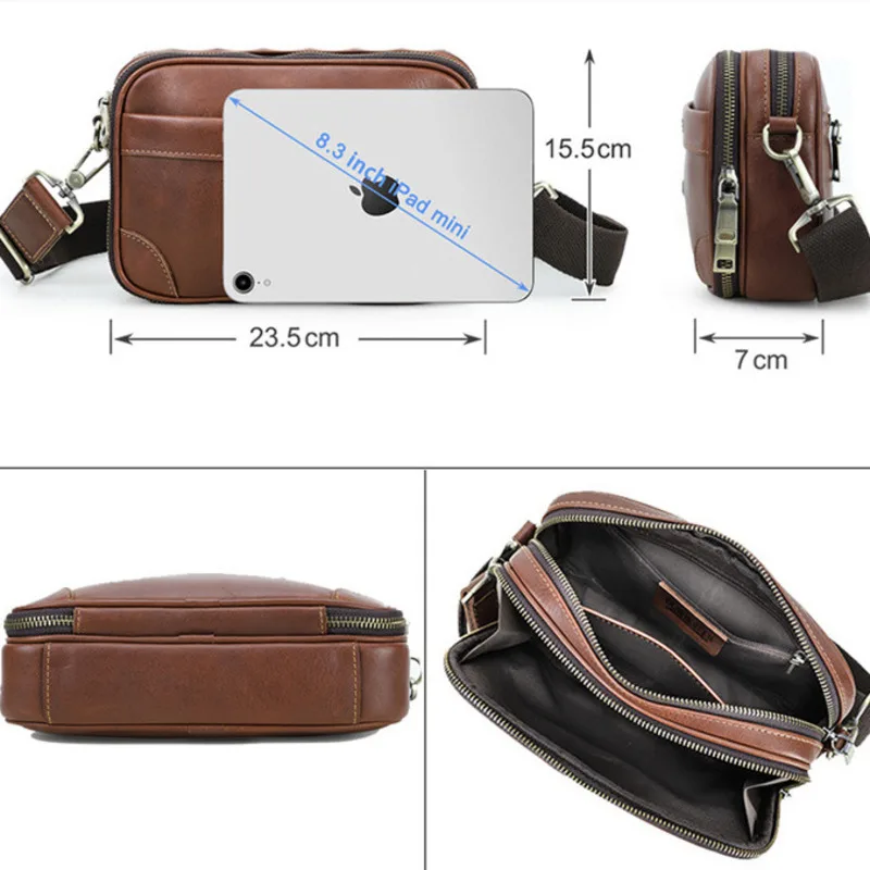 Fashionable British Style Head Layer Cowhide Crossbody Men's Casual Trendy Men's Leather Single Shoulder Large Capacity Handbags