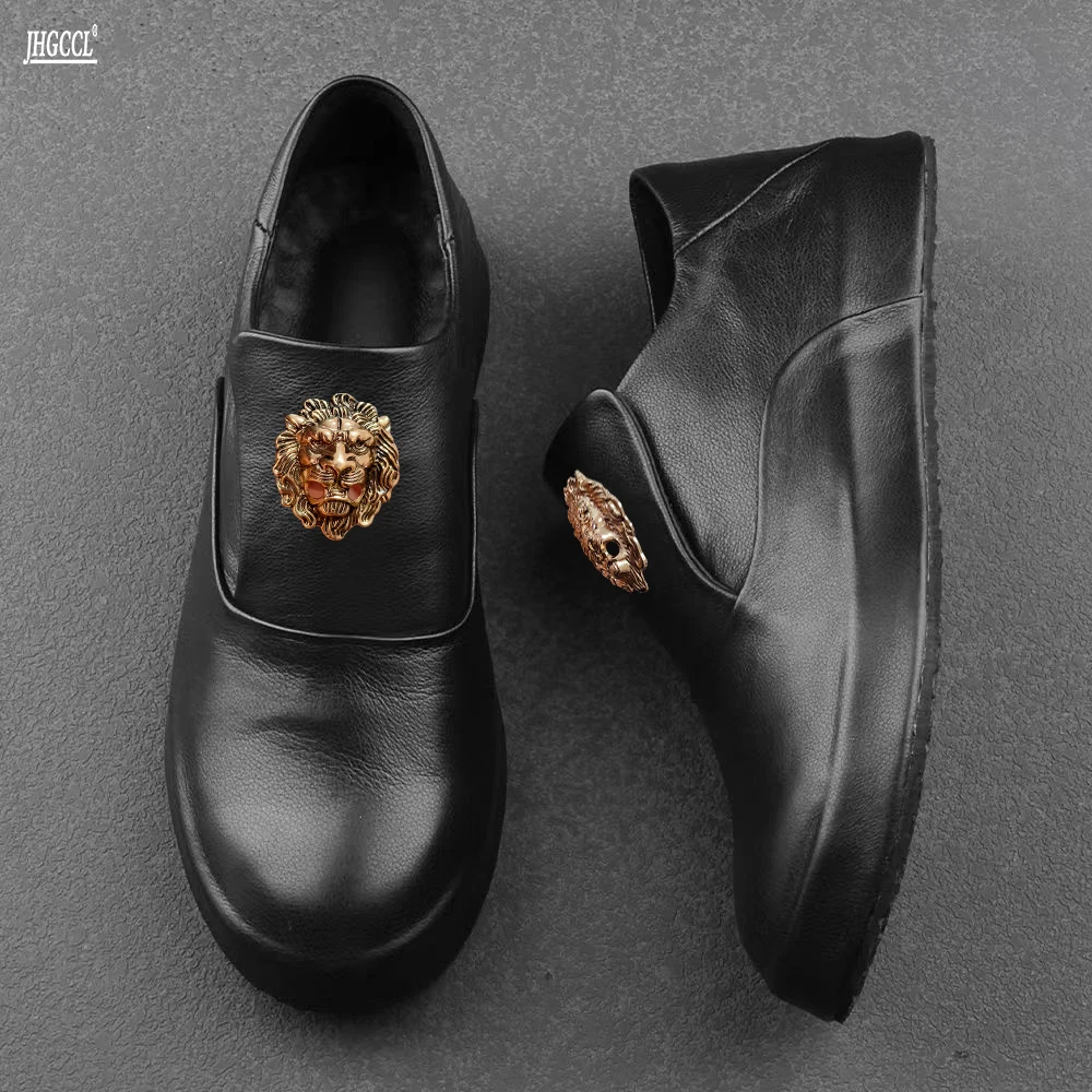 Men's new soft leather slip-on light luxury lazy shoes casual leather shoes all match men's board shoes casual sport A1