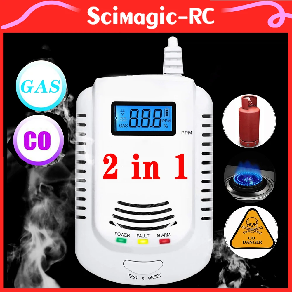 

Newest 2 in 1 LCD Digital Displayer Gas Smoke Alarm Co Carbon Monoxide Detector Voice Warn Sensor Home Security High Sensitive