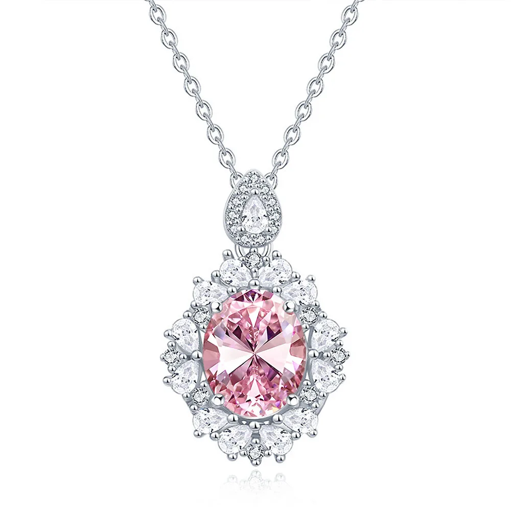 New egg-shaped 8 * 10 powder pendant S925 silver necklace women's European and American dinner high jewelry