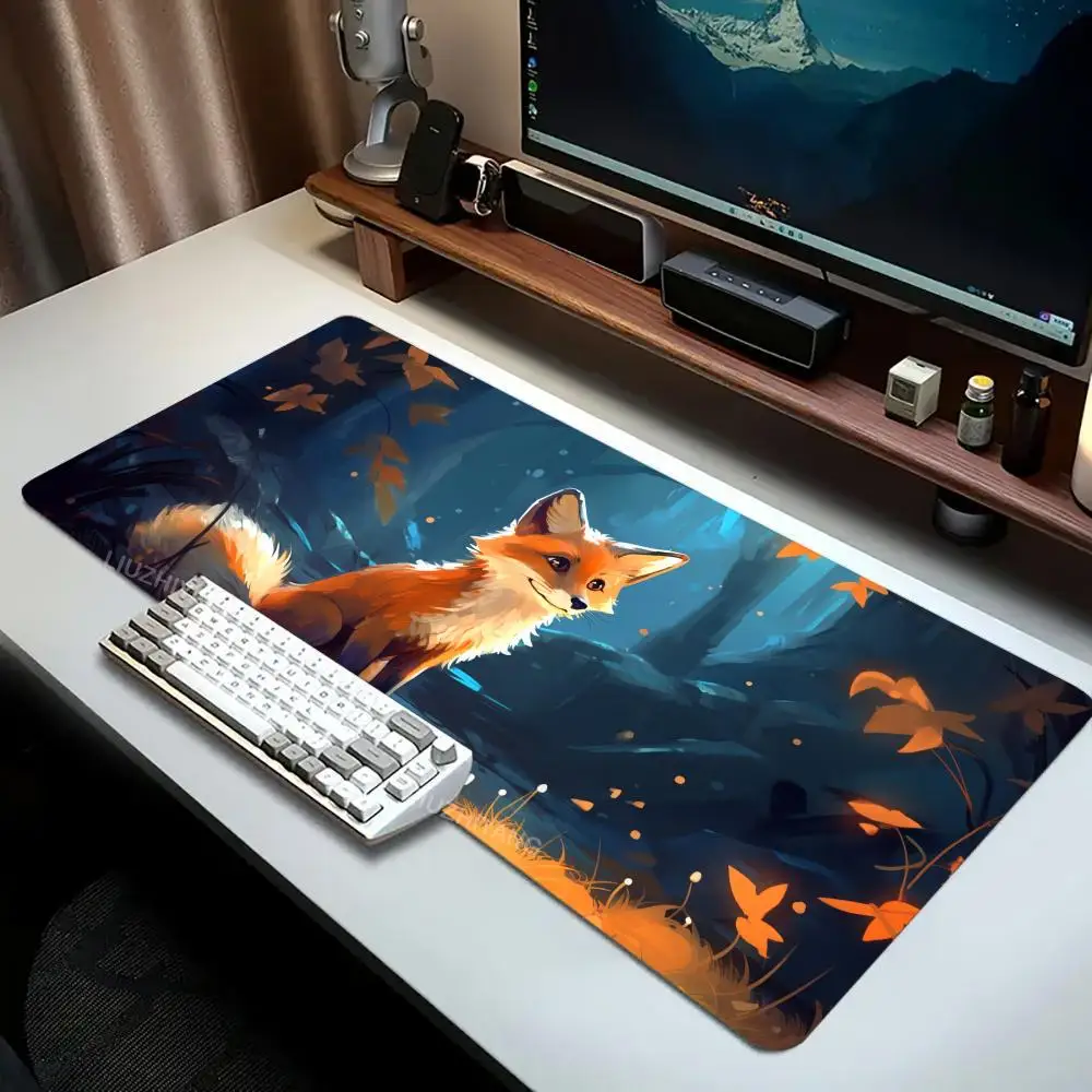 

Коврик для мыши с милой лисой, большой коврик для компьютерной офисной игры, настольный коврик XXL, резиновые нескользящие коврики для клавиатуры с прошитыми краями, моющиеся настольные коврики