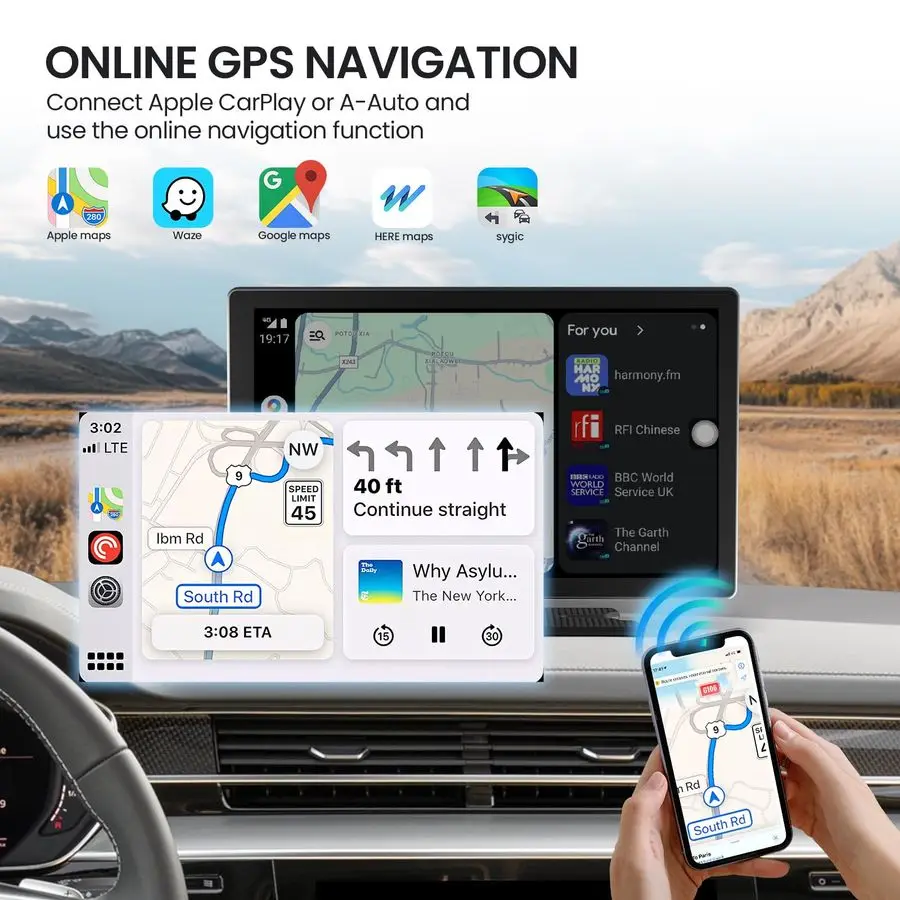 شاشة Carplay للسيارة، ستيريو سيارة محمول مع Apple Carplay amp Android Auto، أجهزة استقبال صوت السيارة مع وصلة مرآة، شاشة fo