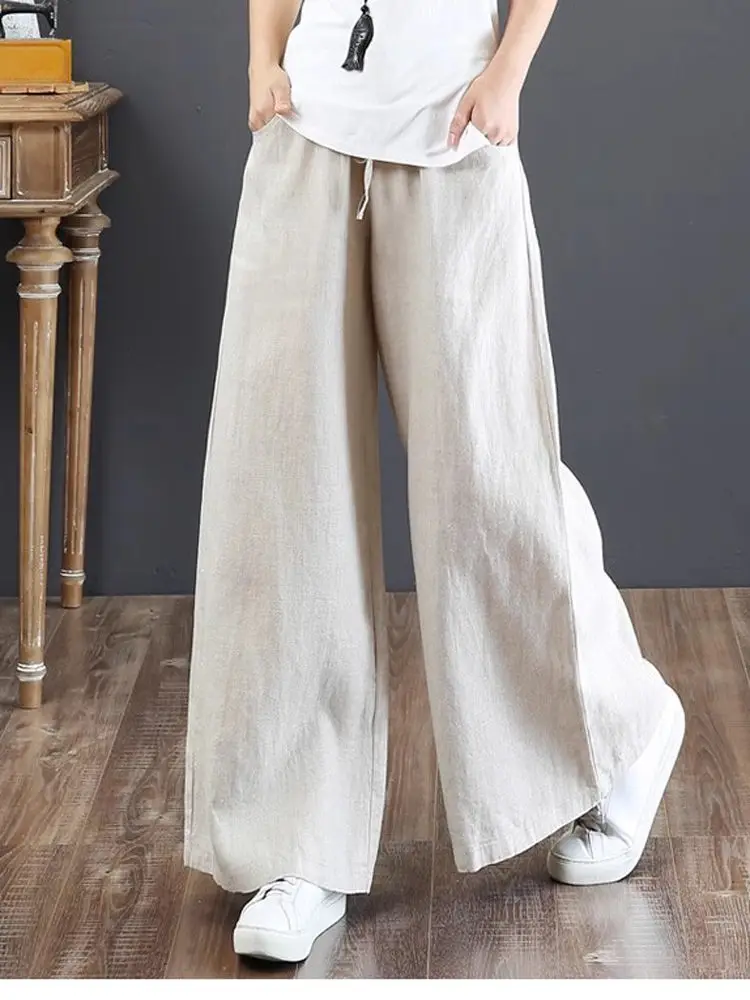 الفحم ey الوزن الثقيل الكتان عارضة فضفاض السراويل الطويلة المرأة الصيف رقيقة القطن الكتان مستقيم الساق السراويل تخفيف Sle #4
