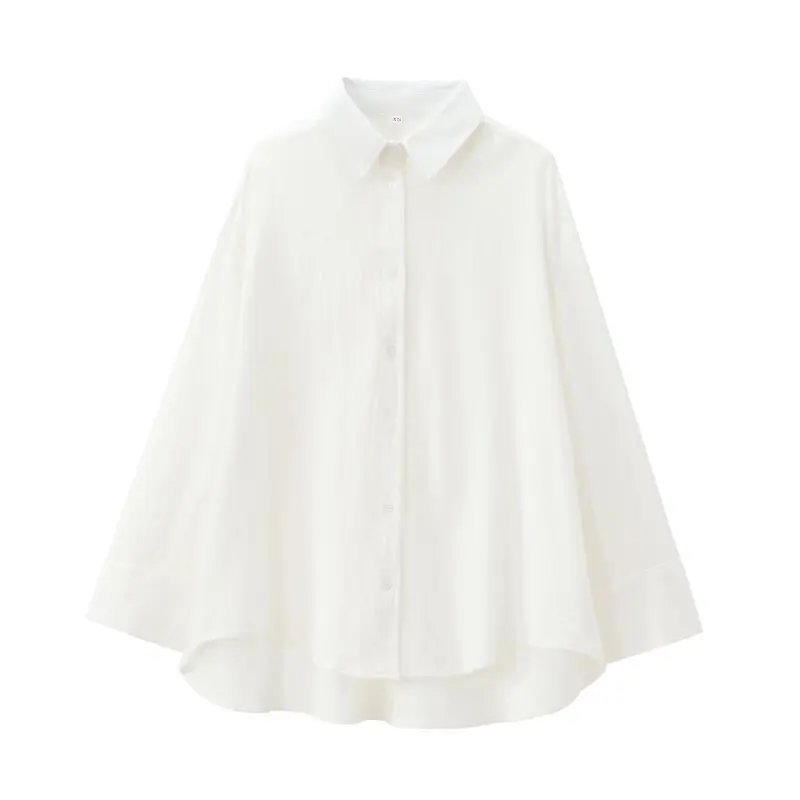 

Autumn 2024 Women's Faion Versatile Cotton Long Sve Turn-down Collar irt New Arrival Loose Fit Regular Length irt